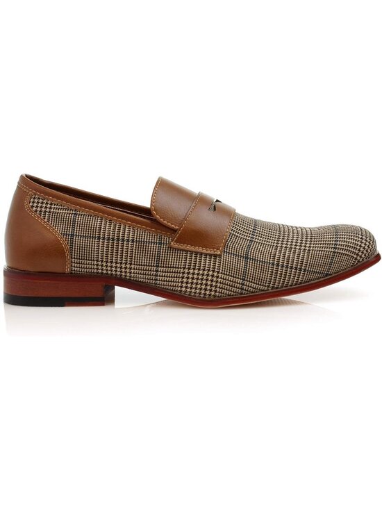 Men\'s Plaid Brown Synthetic Classic Penny Loafers & Slip-On Dress Shoes